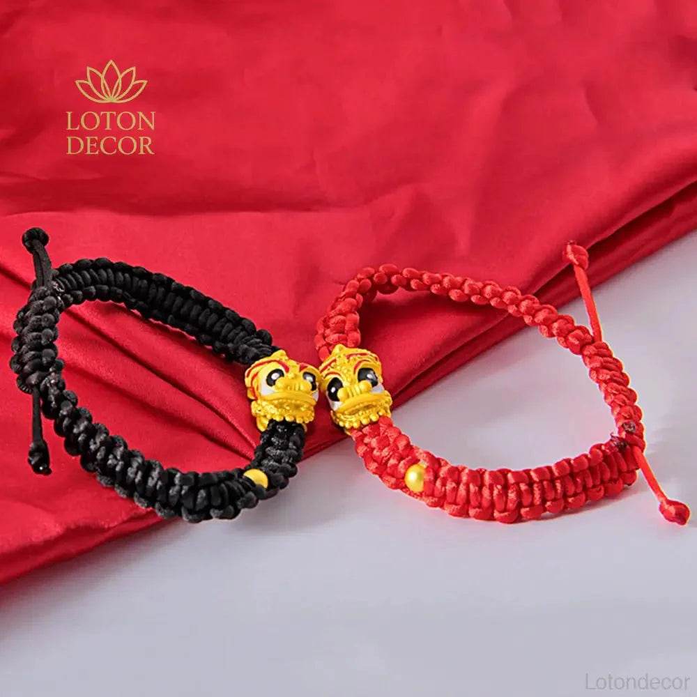 Red Lion & Dragon Bracelet – Feng Shui Good Luck Charm - Loton Decor