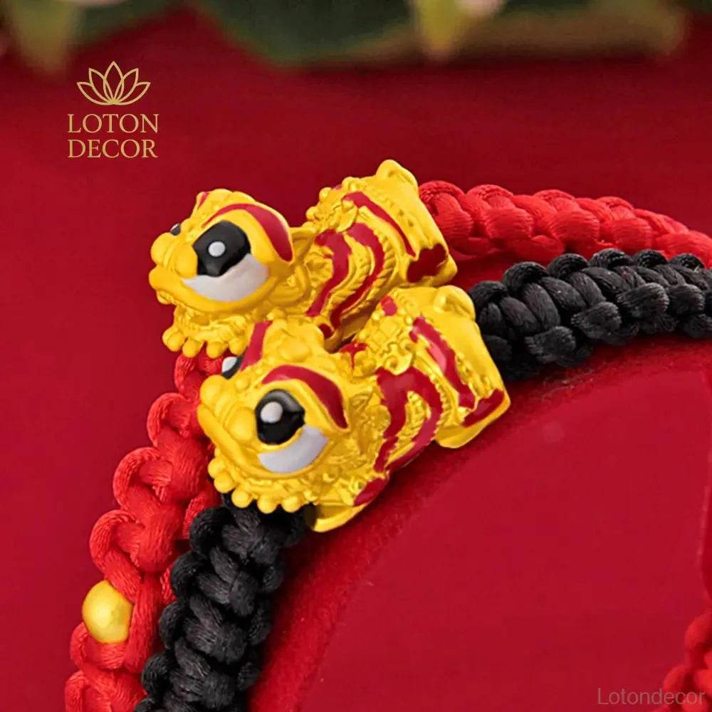 Red Lion & Dragon Bracelet – Feng Shui Good Luck Charm - Loton Decor