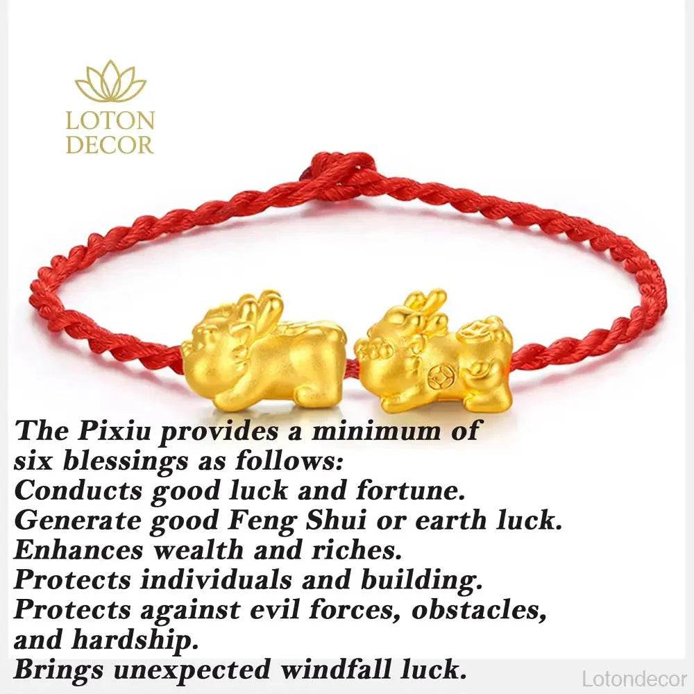 Red Pixiu Coin Bracelet – Lucky String Wealth Talisman - Loton Decor