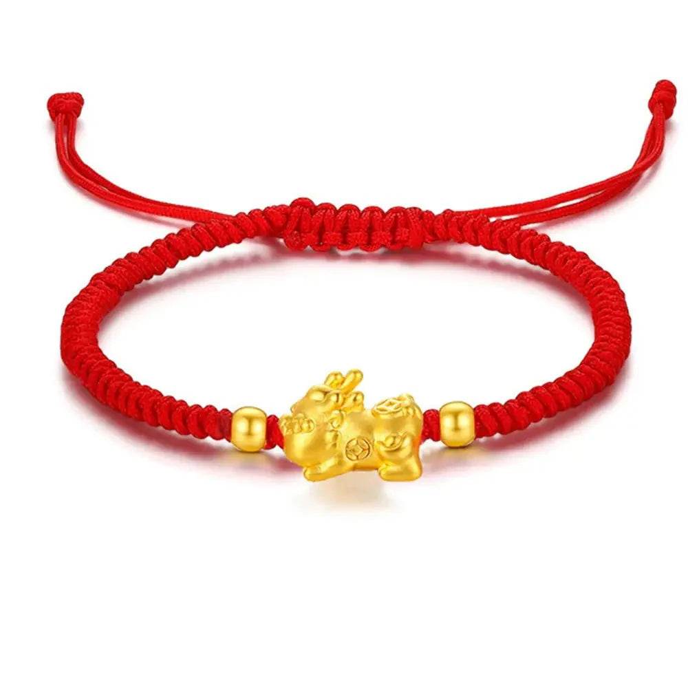 Red Pixiu Coin Bracelet – Lucky String Wealth Talisman - Loton Decor