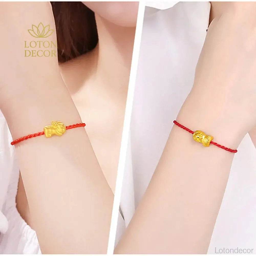 Red Pixiu Coin Bracelet – Lucky String Wealth Talisman - Loton Decor
