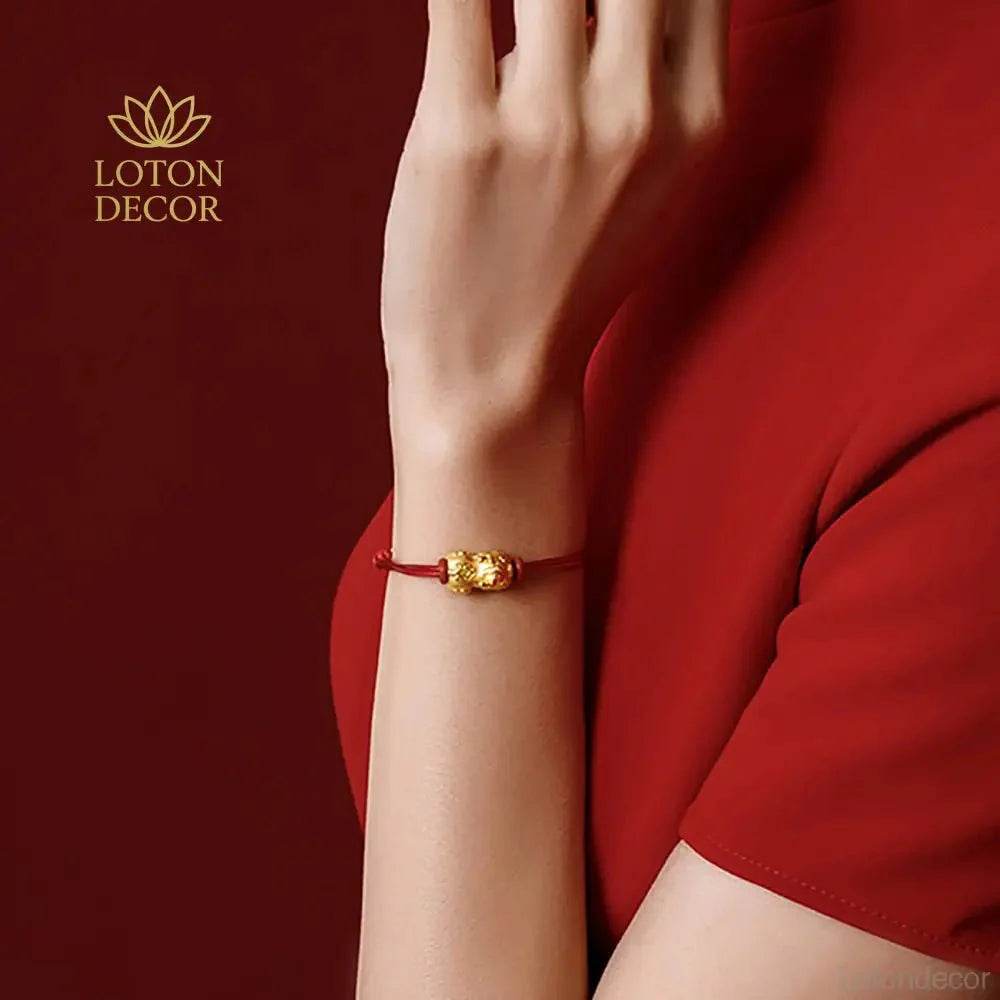 Red Pixiu Coin Bracelet – Lucky String Wealth Talisman - Loton Decor