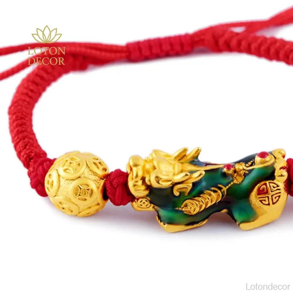 Red String Pixiu Bracelet – Feng Shui Wealth Protection - Loton Decor