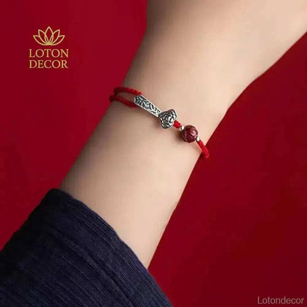 Red String Ruyi Anklet – Cinnabar Feng Shui Lucky Bracelet Unisex - Loton Decor