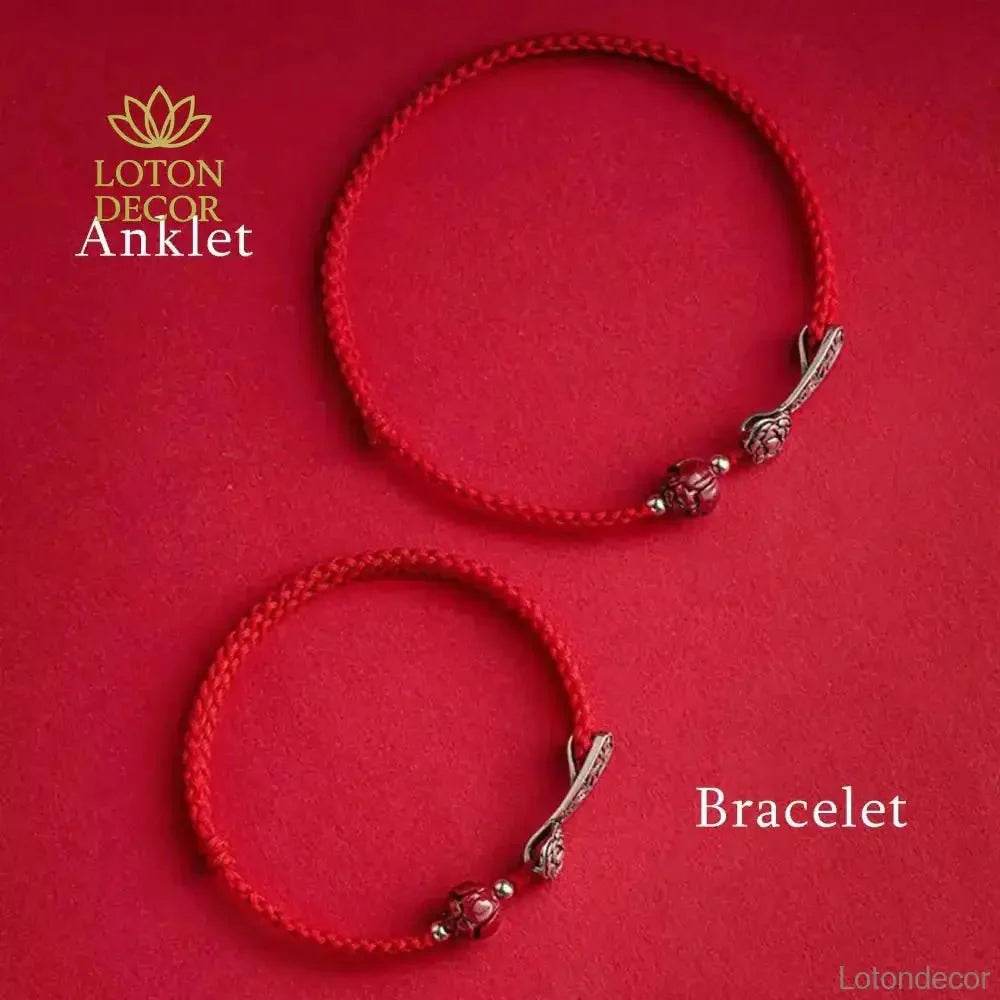 Red String Ruyi Anklet – Cinnabar Feng Shui Lucky Bracelet Unisex - Loton Decor