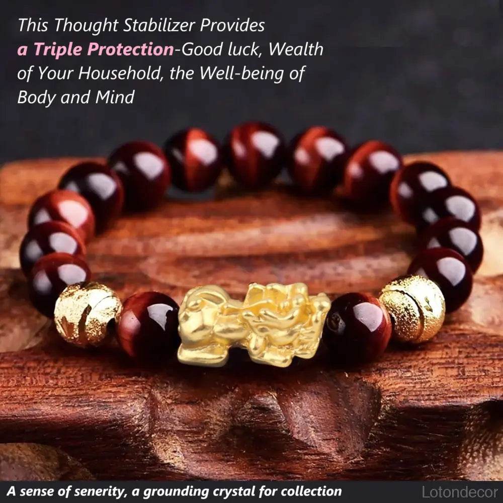Red Tiger Eye Pi Xiu Bracelet Antique Vietnamese Gold Pi Yao Feng Shui Wealth Crystal Bracelet for Money Prosperity - Loton Decor