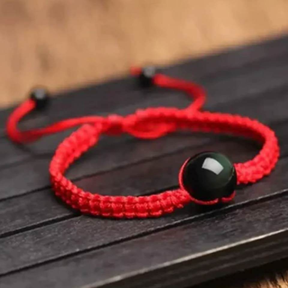 2Pcs Obsidian & Red String Bracelets – Lucky Crystal Set - Loton Decor
