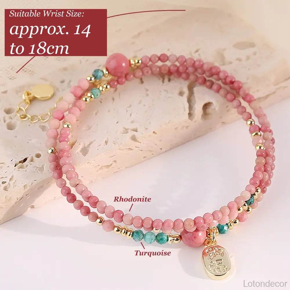 Rhodonite Bracelet Multi-Layer Feng Shui Wealth Crystal Bracelet Love Amulet Reiki Healing for Meditation - Loton Decor