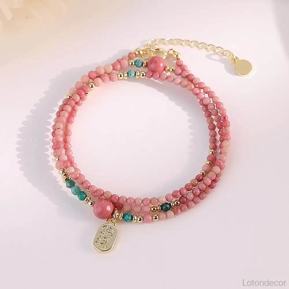 Rhodonite Bracelet Multi-Layer Feng Shui Wealth Crystal Bracelet Love Amulet Reiki Healing for Meditation - Loton Decor