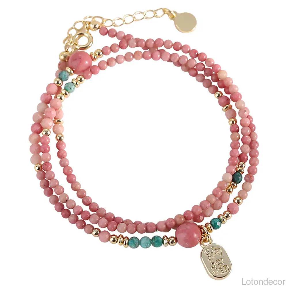 Rhodonite Bracelet Multi-Layer Feng Shui Wealth Crystal Bracelet Love Amulet Reiki Healing for Meditation - Loton Decor