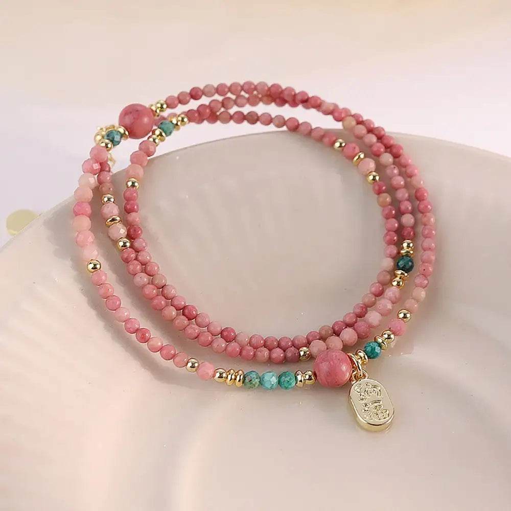 Rhodonite Bracelet Multi-Layer Feng Shui Wealth Crystal Bracelet Love Amulet Reiki Healing for Meditation - Loton Decor