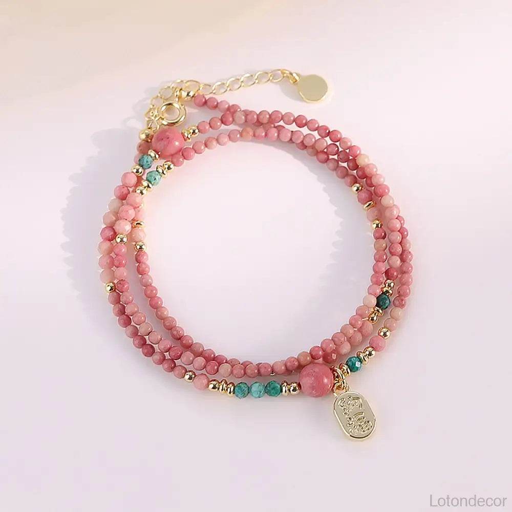 Rhodonite Bracelet Multi-Layer Feng Shui Wealth Crystal Bracelet Love Amulet Reiki Healing for Meditation - Loton Decor