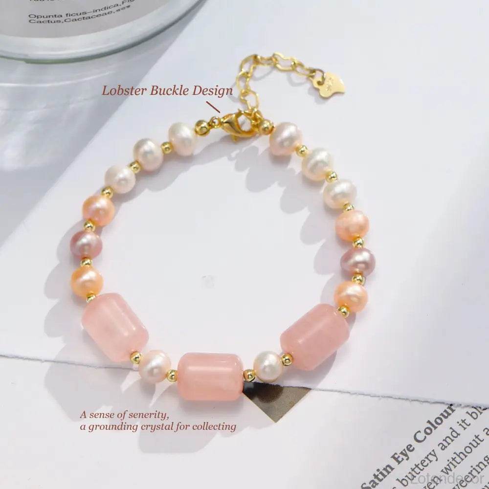 Rose Quartz Bracelet Tri-Color Pearls Luxurious Vacation Jewelry Crystal Bracelet Reiki Healing - Loton Decor