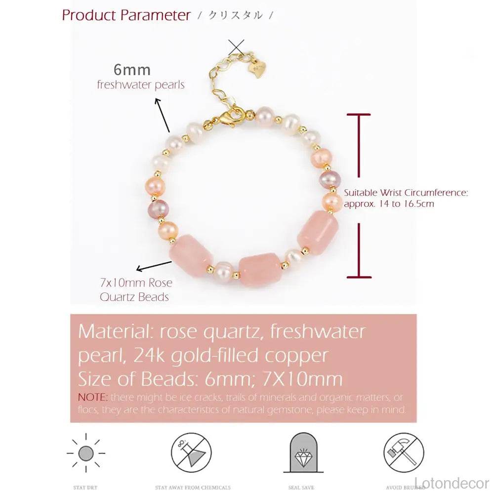 Rose Quartz Bracelet Tri-Color Pearls Luxurious Vacation Jewelry Crystal Bracelet Reiki Healing - Loton Decor