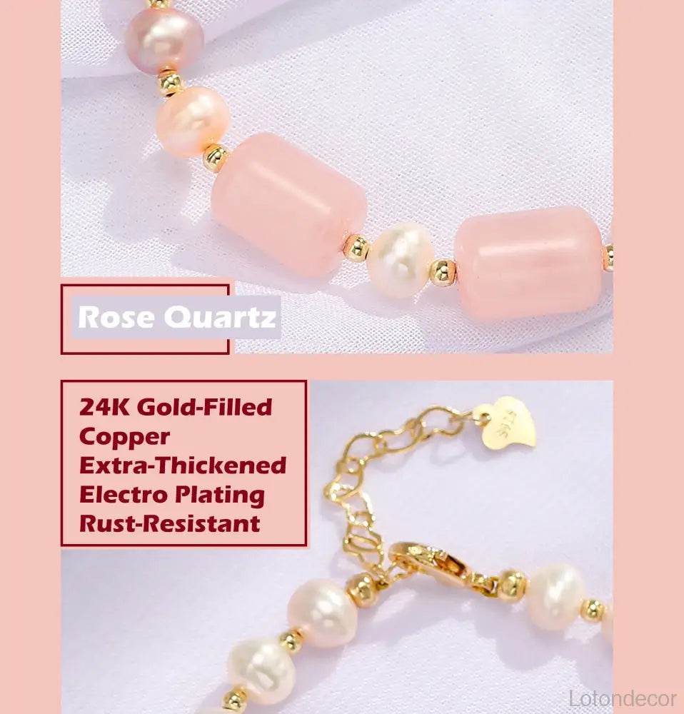 Rose Quartz Bracelet Tri-Color Pearls Luxurious Vacation Jewelry Crystal Bracelet Reiki Healing - Loton Decor