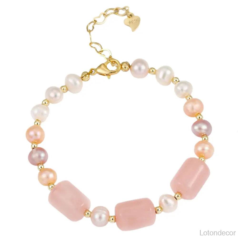 Rose Quartz Bracelet Tri-Color Pearls Luxurious Vacation Jewelry Crystal Bracelet Reiki Healing - Loton Decor