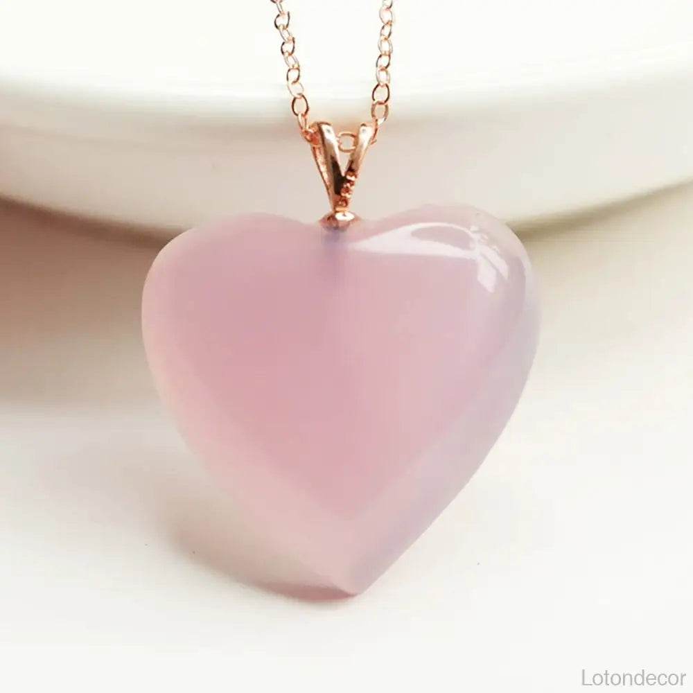 Rose Quartz Necklace Pink Heart Shape Crystal Necklace Love Amulet S925 Pure Silver Parts - Loton Decor
