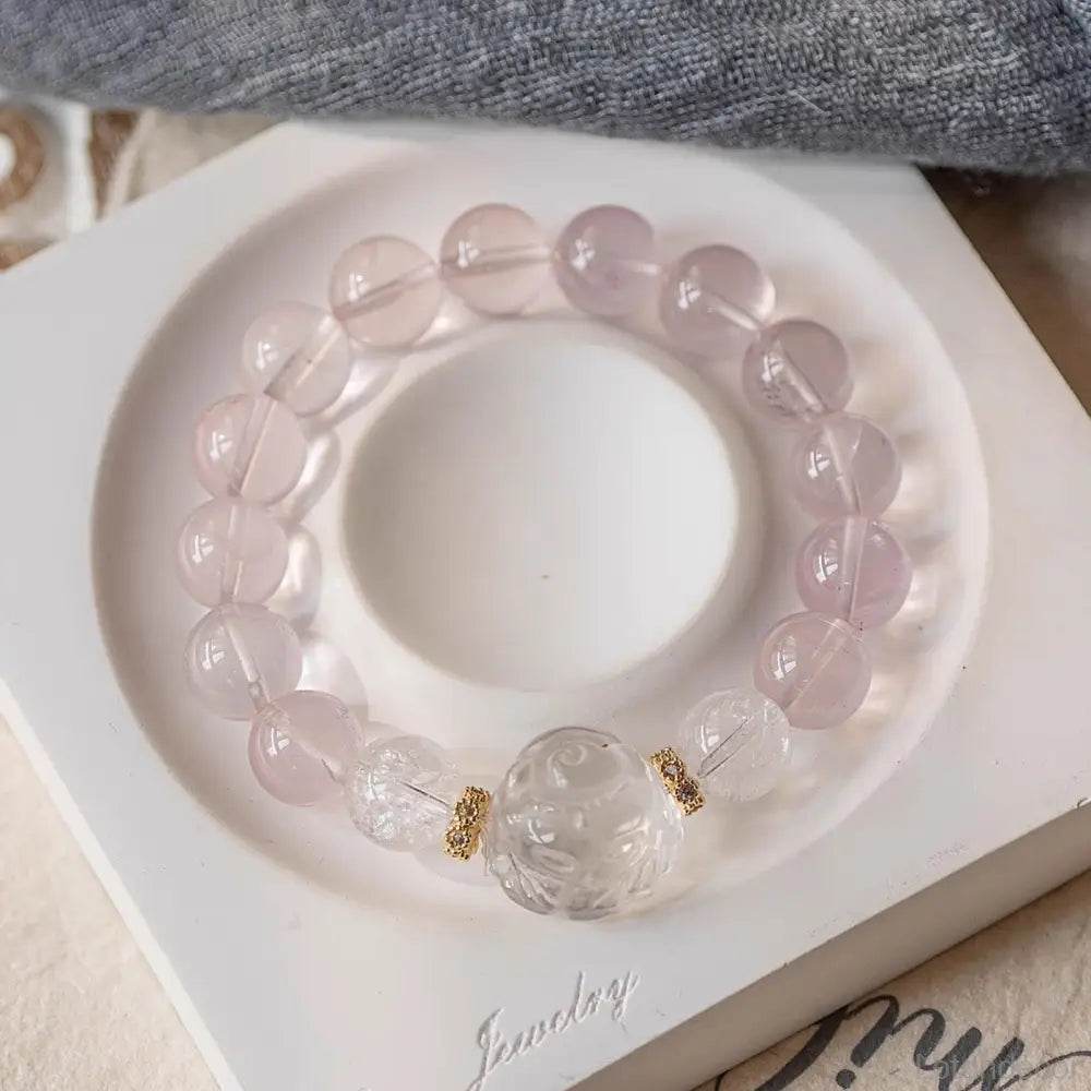 Rose Quartz Nine-Tail Fox God Bracelet Mozambique Crystal Feng Shui Wealth Bracelet Love Amulet for Romance Money - Loton Decor