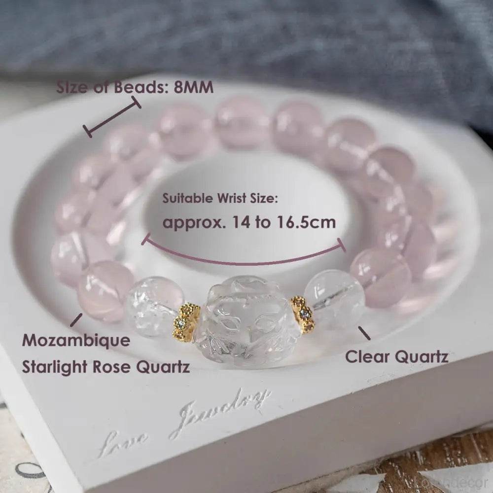 Rose Quartz Nine-Tail Fox God Bracelet Mozambique Crystal Feng Shui Wealth Bracelet Love Amulet for Romance Money - Loton Decor