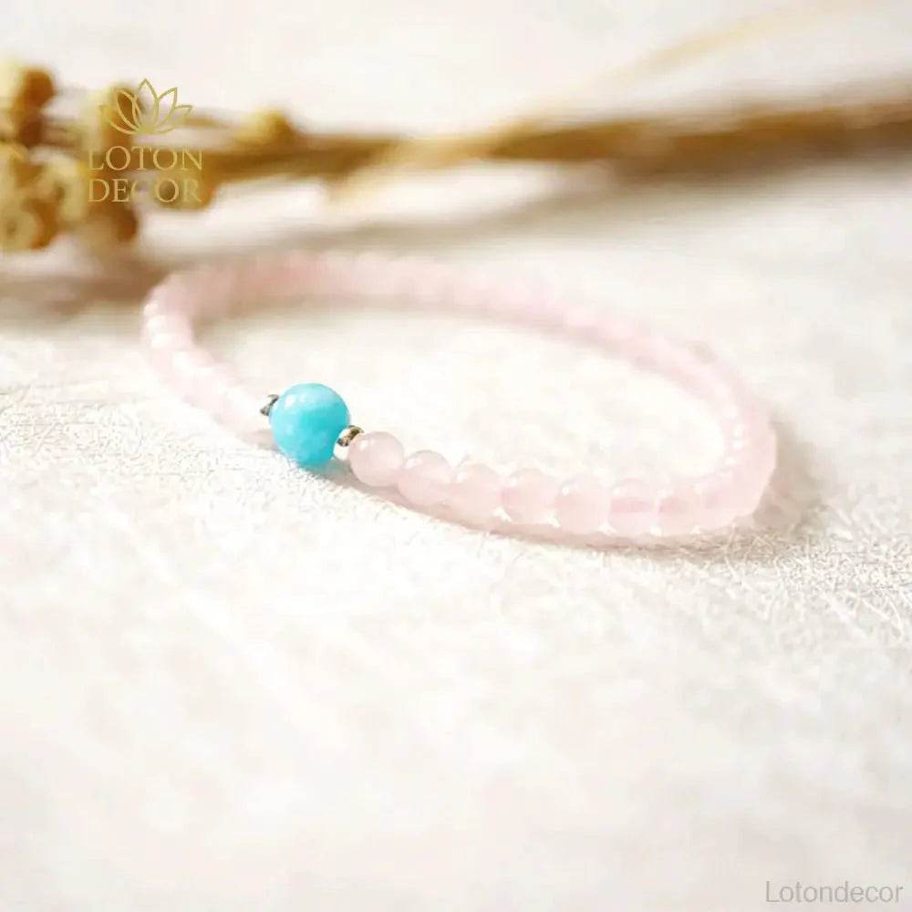 Rose Quartz & Tianhe Stone Bracelet – Wealth Luck Amulet - Loton Decor