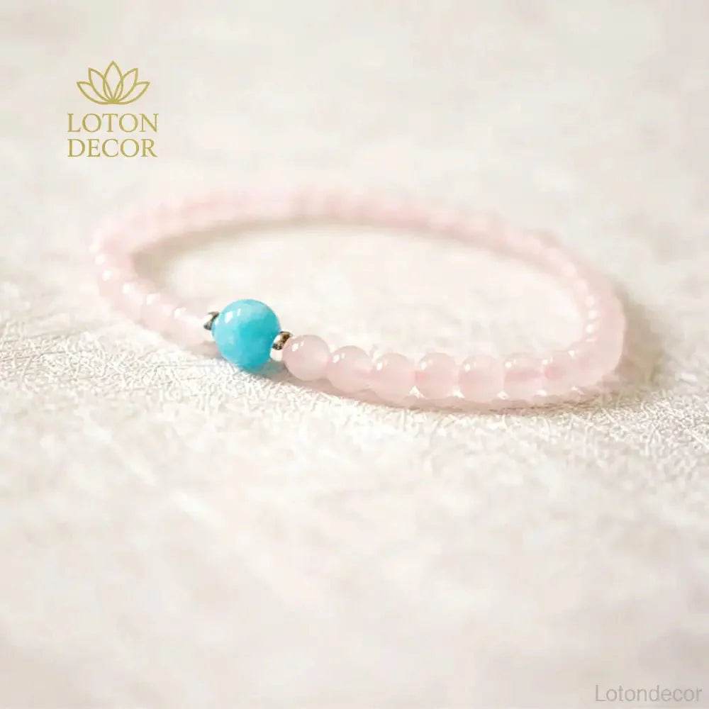 Rose Quartz & Tianhe Stone Bracelet – Wealth Luck Amulet - Loton Decor