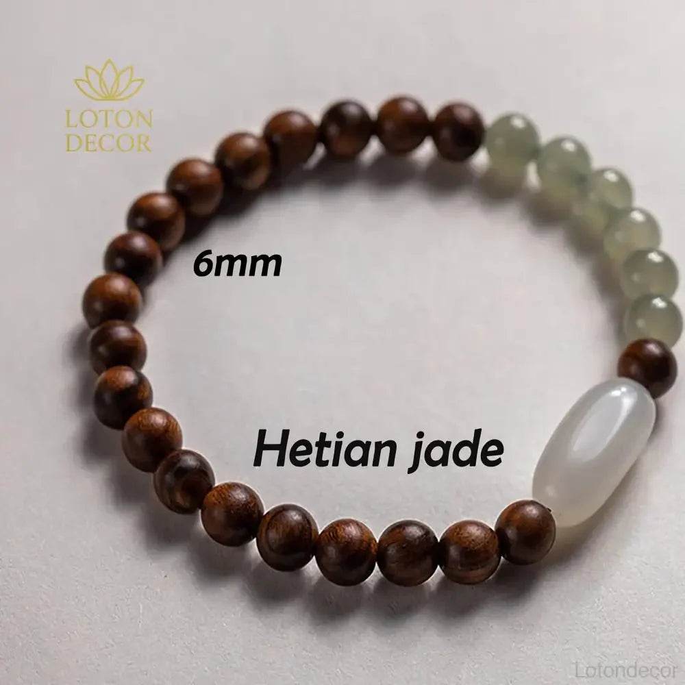 Sandalwood Hetian Jade Bracelet – Feng Shui Wealth Luck - Loton Decor