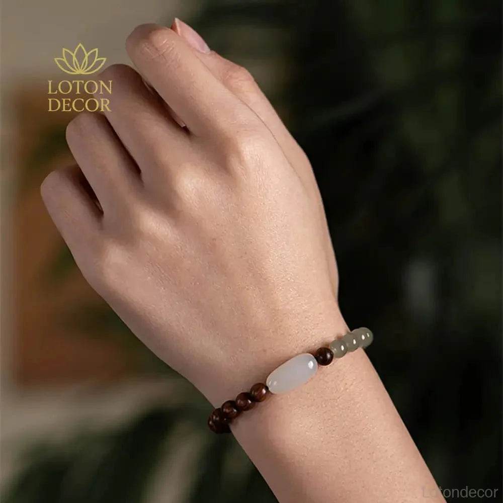 Sandalwood Hetian Jade Bracelet – Feng Shui Wealth Luck - Loton Decor