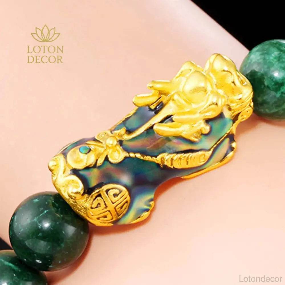 Sapphire Pixiu Bracelet – Green Agate Wealth Amulet for Luck - Loton Decor