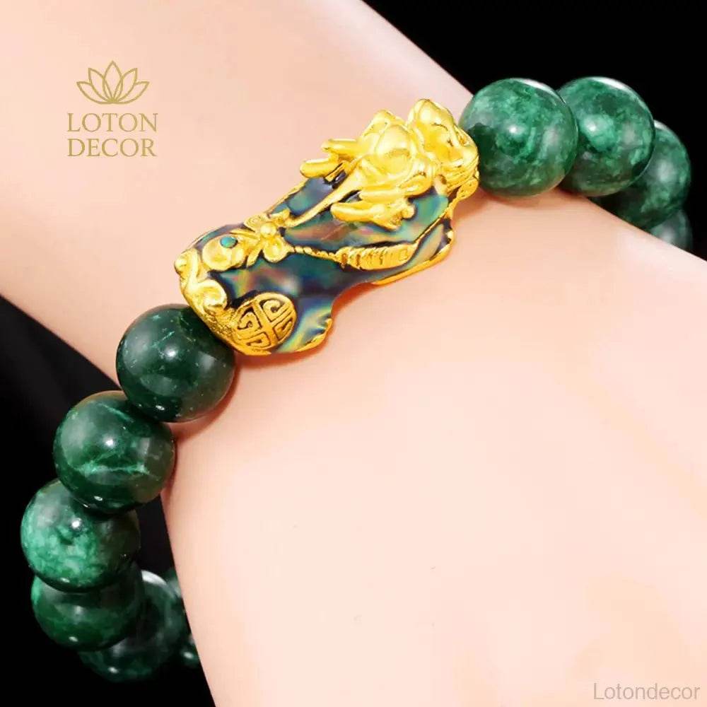 Sapphire Pixiu Bracelet – Green Agate Wealth Amulet for Luck - Loton Decor