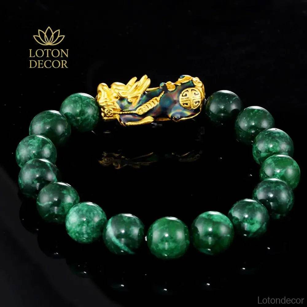 Sapphire Pixiu Bracelet – Green Agate Wealth Amulet for Luck - Loton Decor