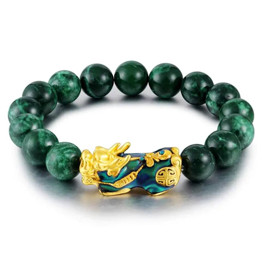 Sapphire Pixiu Bracelet – Green Agate Wealth Amulet for Luck - Loton Decor