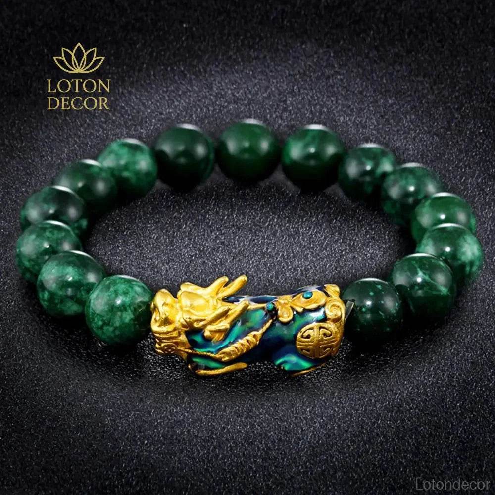 Sapphire Pixiu Bracelet – Green Agate Wealth Amulet for Luck - Loton Decor