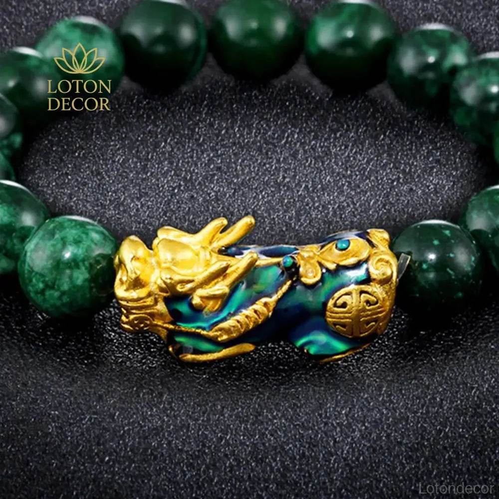 Sapphire Pixiu Bracelet – Green Agate Wealth Amulet for Luck - Loton Decor