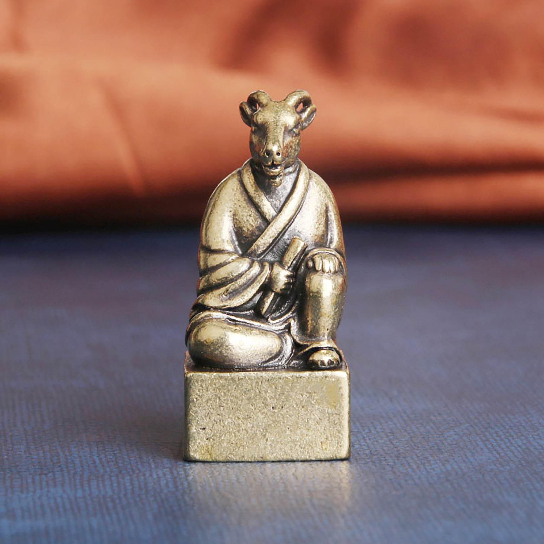 Brass 12 Zodiac Animals Signet Spiritual Animal Figurine Stamps Feng Shui Wealth Longevity Amulet - Loton Decor