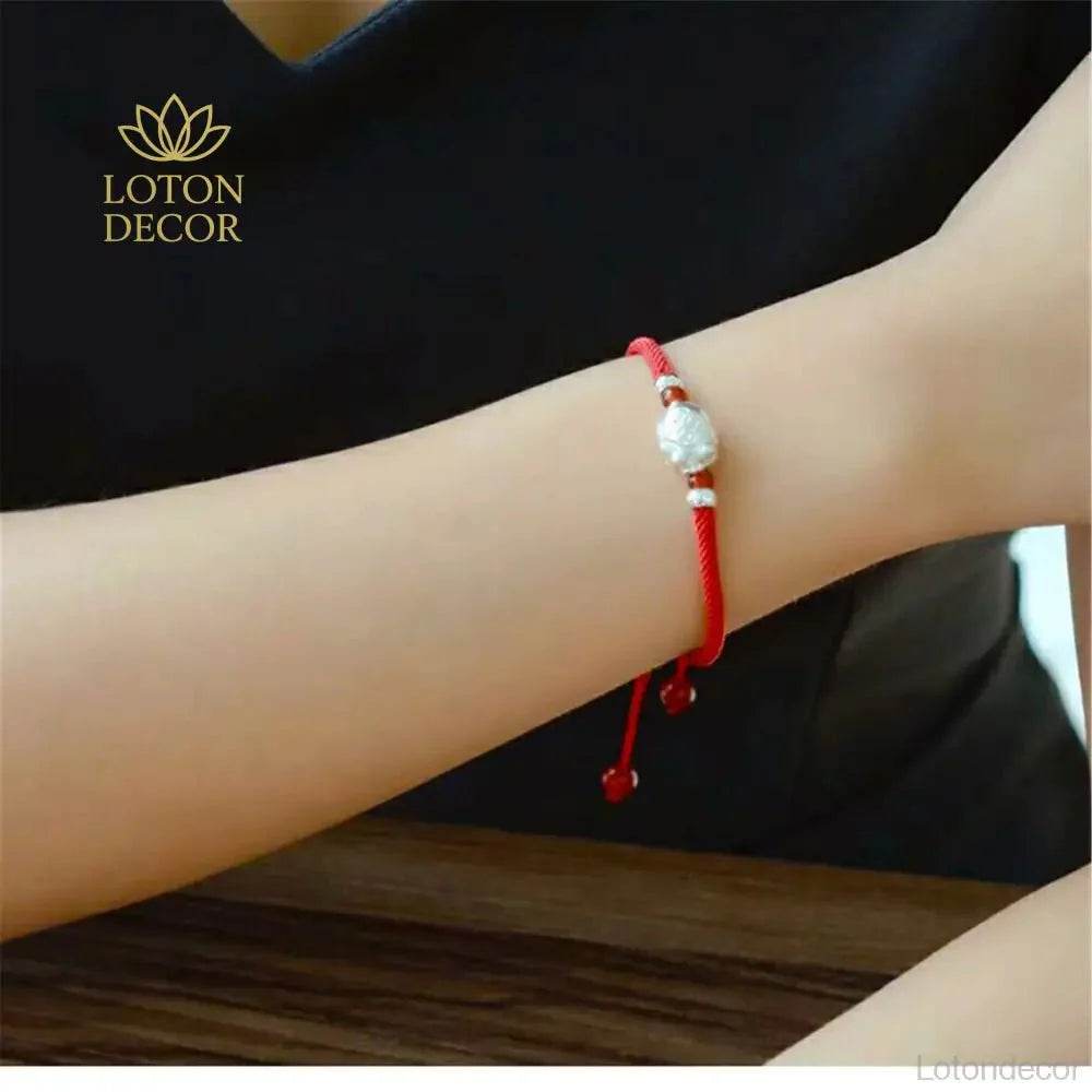Silver Pig Zodiac Bracelet – Red Rope Wealth Talisman - Loton Decor