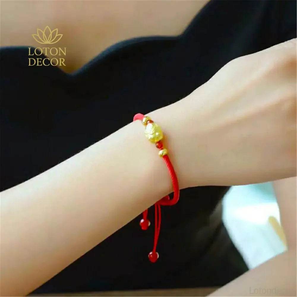 Silver Pig Zodiac Bracelet – Red Rope Wealth Talisman - Loton Decor