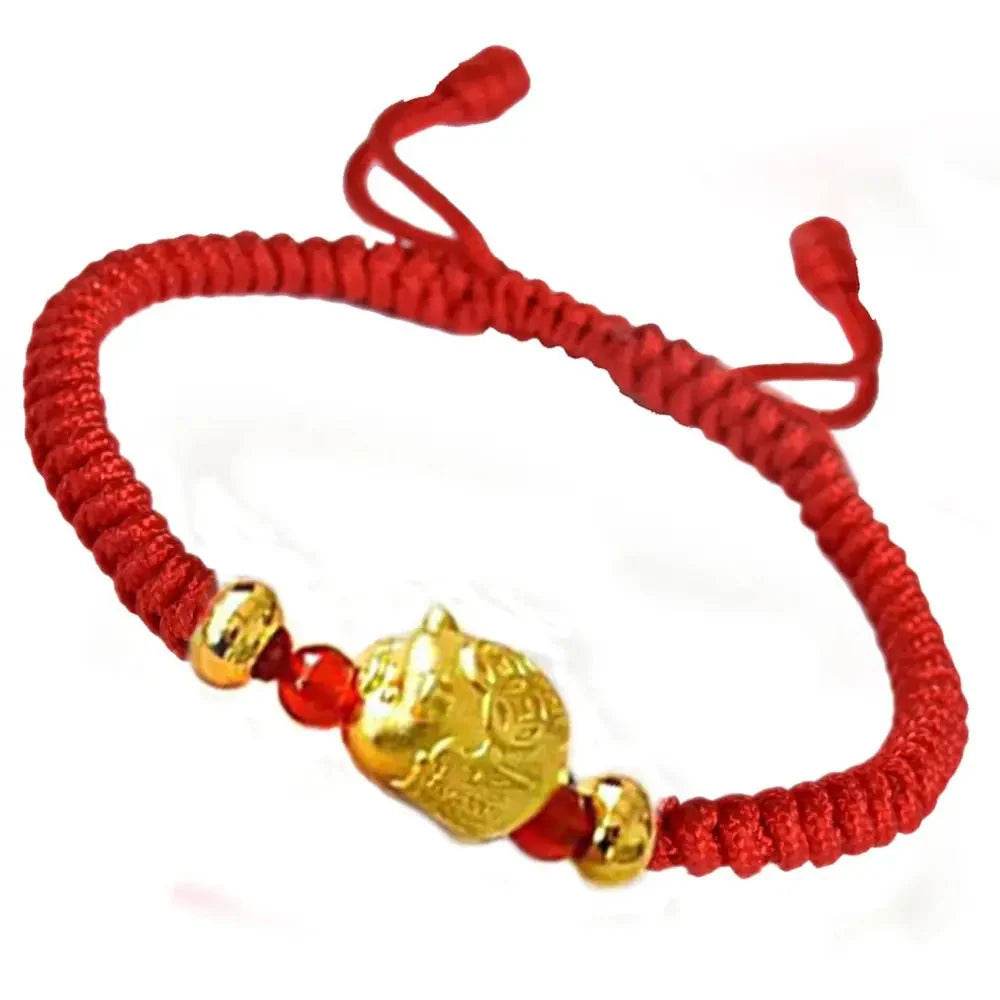 Silver Pig Zodiac Bracelet – Red Rope Wealth Talisman - Loton Decor