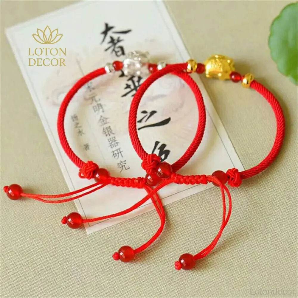 Silver Pig Zodiac Bracelet – Red Rope Wealth Talisman - Loton Decor