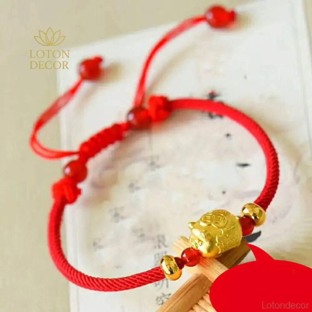 Silver Pig Zodiac Bracelet – Red Rope Wealth Talisman - Loton Decor
