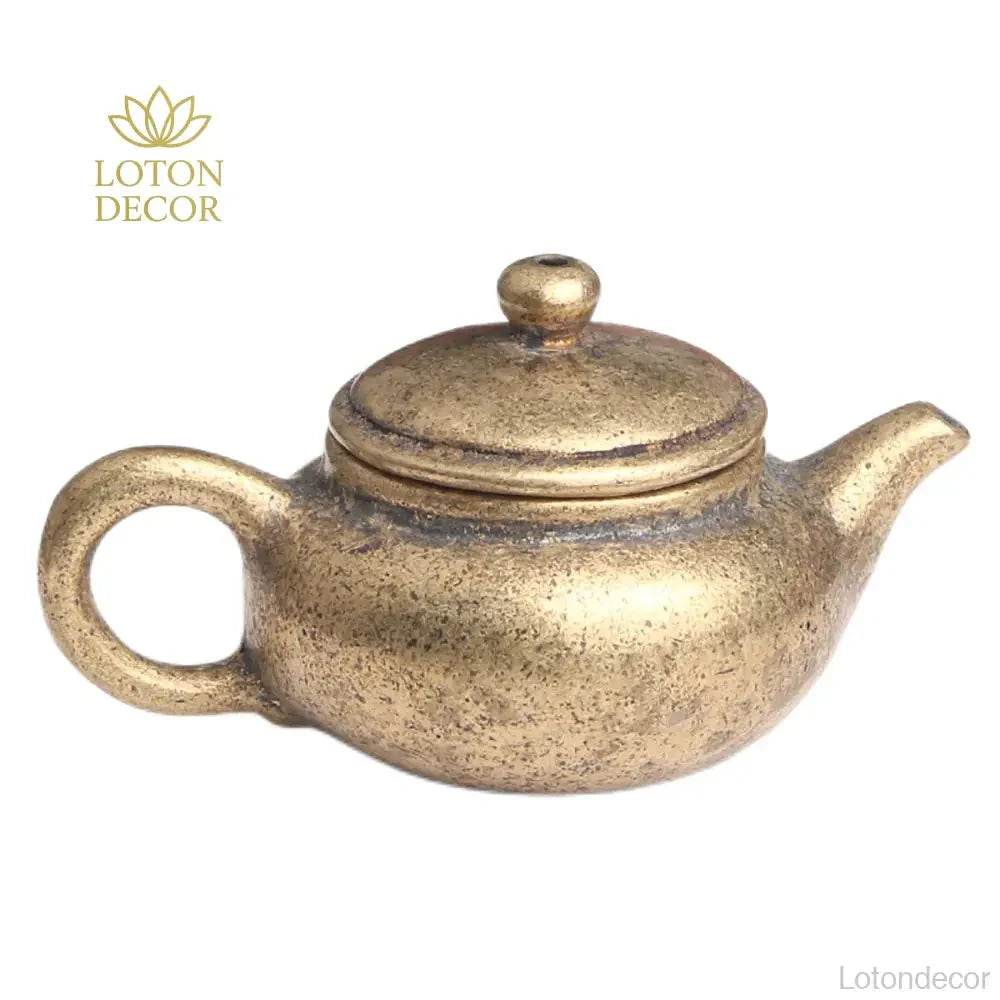 Solid Brass Antique Tea Pot Miniature Simple Vintage Cute Wealth Attraction Feng Shui Amulet Talisman for Prosperity - Loton Decor