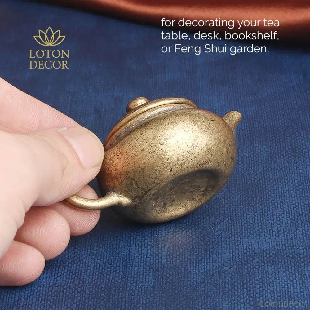Solid Brass Antique Tea Pot Miniature Simple Vintage Cute Wealth Attraction Feng Shui Amulet Talisman for Prosperity - Loton Decor