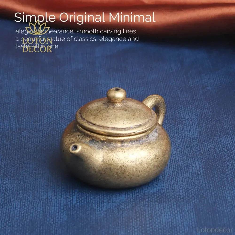 Solid Brass Antique Tea Pot Miniature Simple Vintage Cute Wealth Attraction Feng Shui Amulet Talisman for Prosperity - Loton Decor