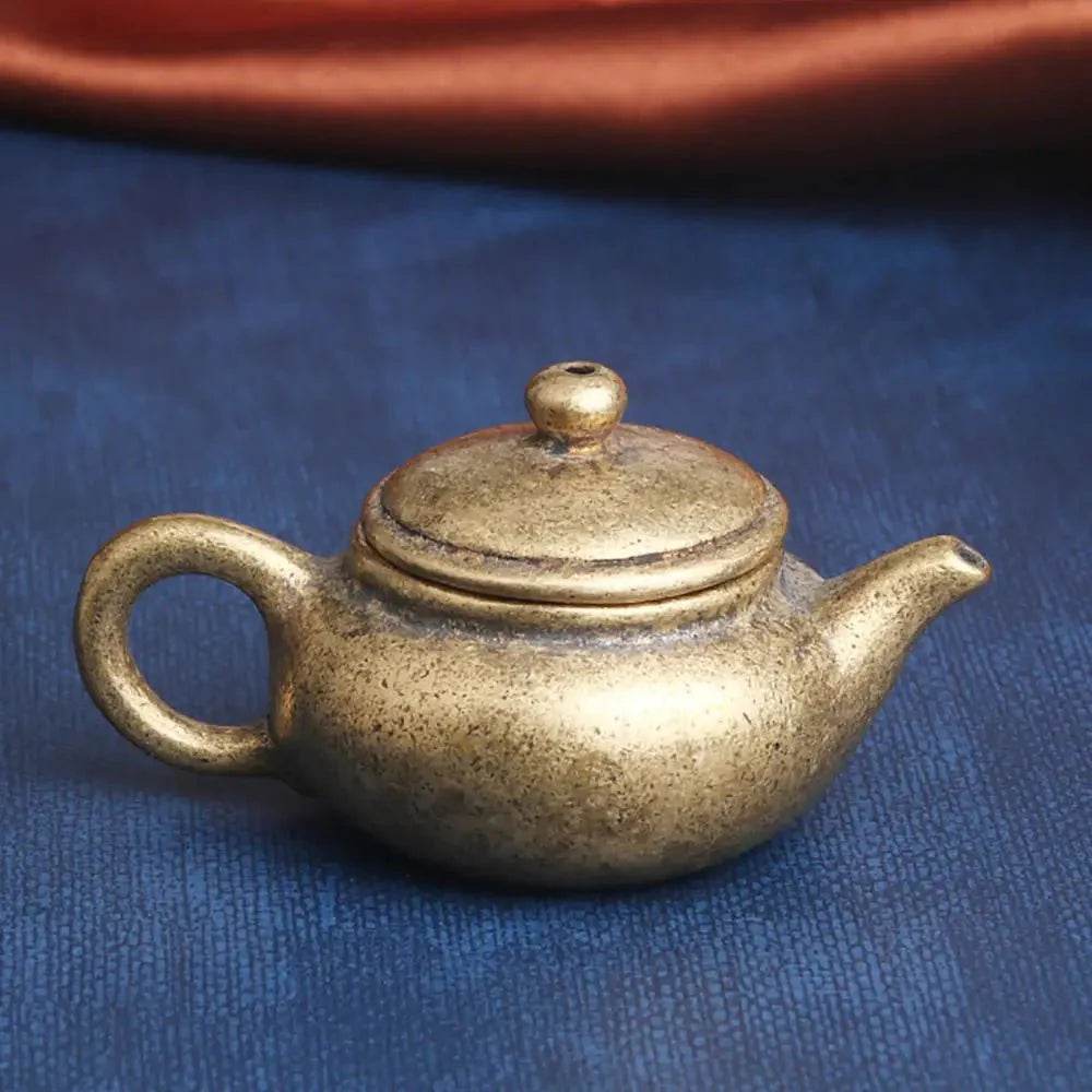 Solid Brass Antique Tea Pot Miniature Simple Vintage Cute Wealth Attraction Feng Shui Amulet Talisman for Prosperity - Loton Decor
