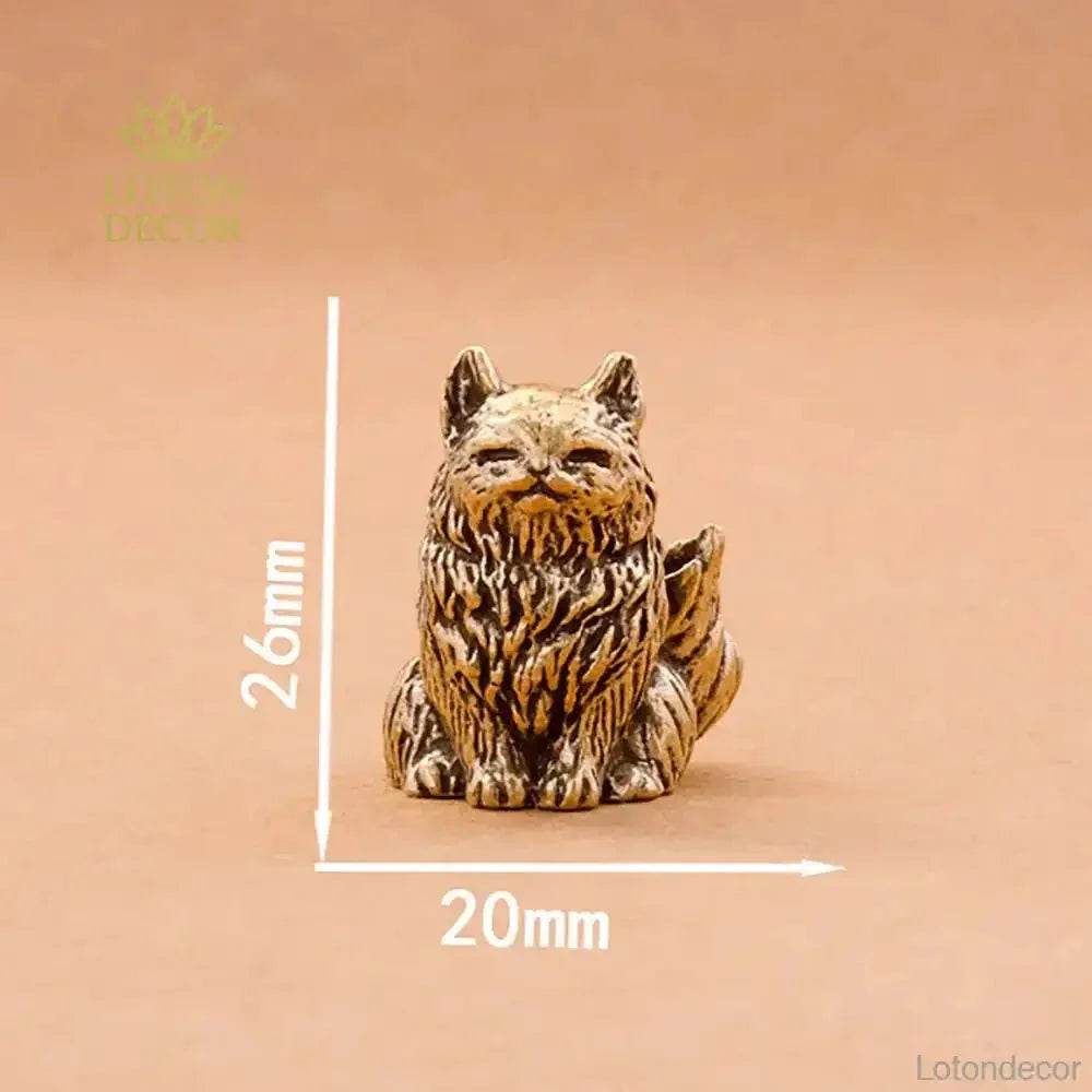 Solid Brass Cat Miniature Figurine Cute Animal Statue Kitty Kitten Pets Feng Shui Lucky Charm - Loton Decor