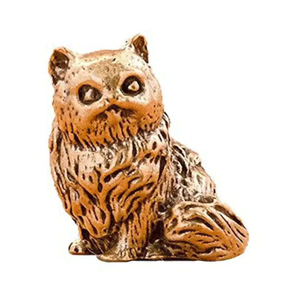 Solid Brass Cat Miniature Figurine Cute Animal Statue Kitty Kitten Pets Feng Shui Lucky Charm - Loton Decor