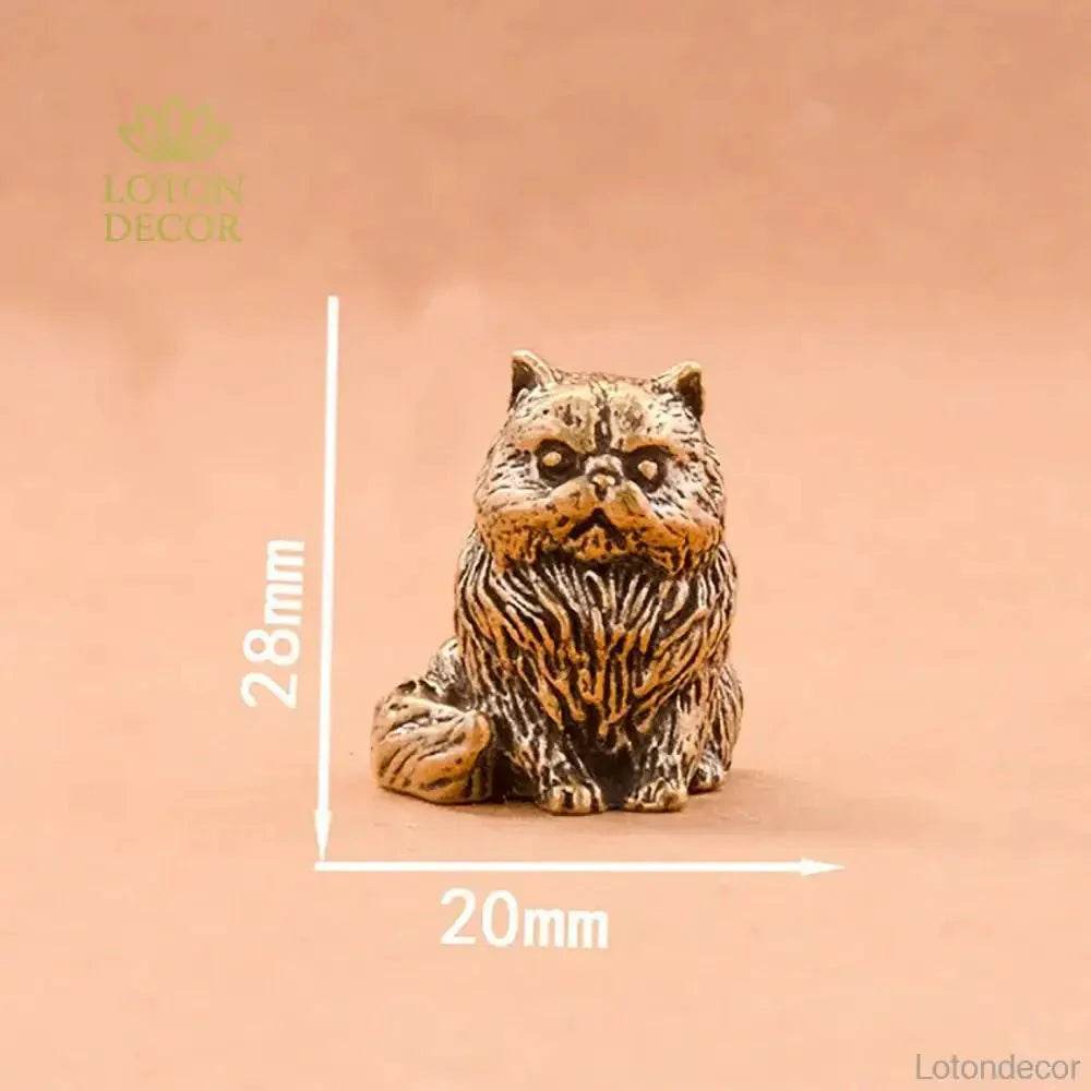 Solid Brass Cat Miniature Figurine Cute Animal Statue Kitty Kitten Pets Feng Shui Lucky Charm - Loton Decor