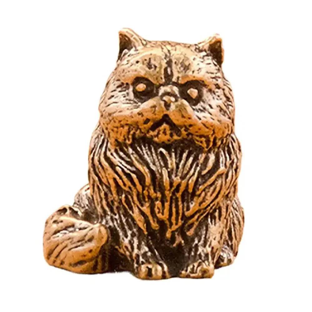 Solid Brass Cat Miniature Figurine Cute Animal Statue Kitty Kitten Pets Feng Shui Lucky Charm - Loton Decor