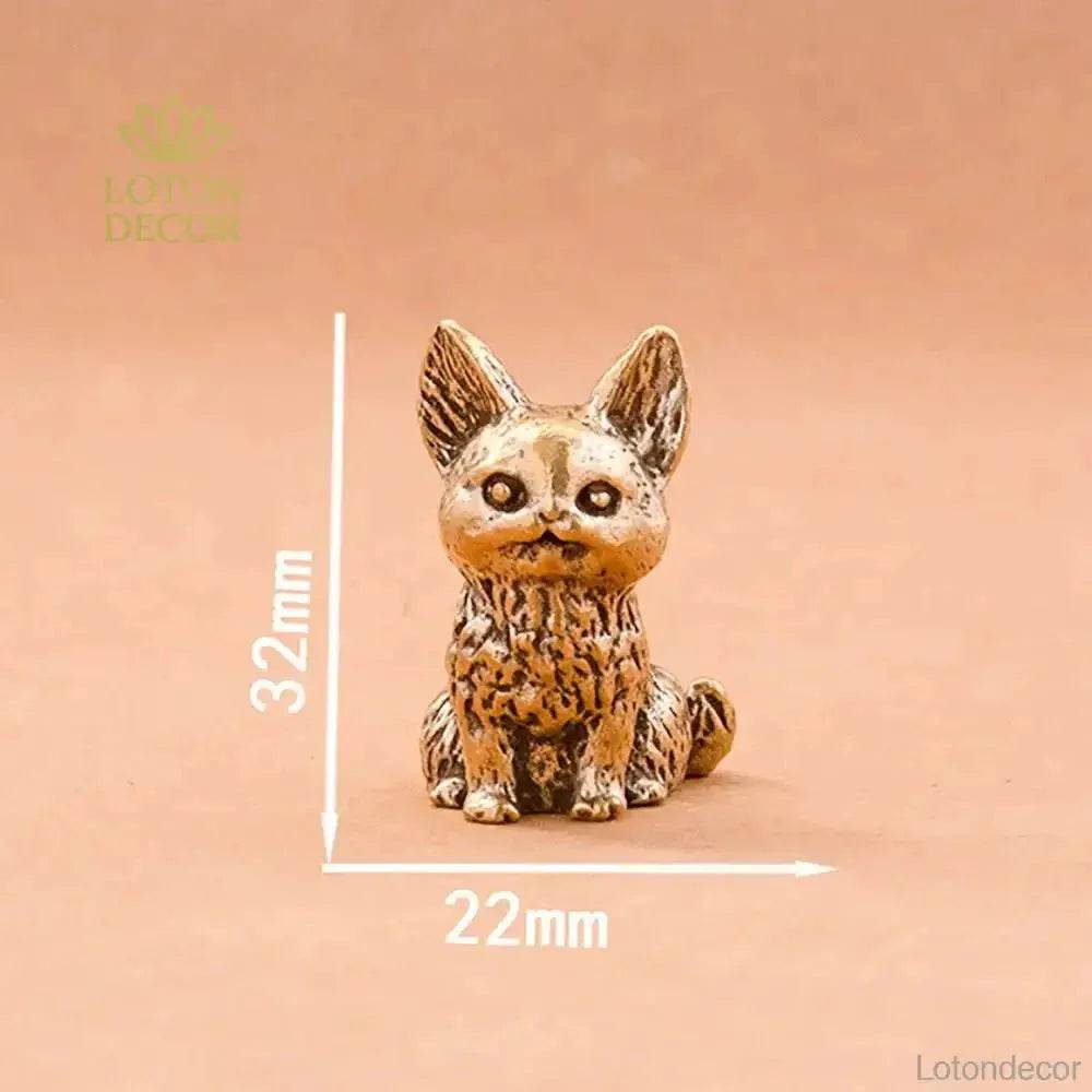 Solid Brass Cat Miniature Figurine Cute Animal Statue Kitty Kitten Pets Feng Shui Lucky Charm - Loton Decor