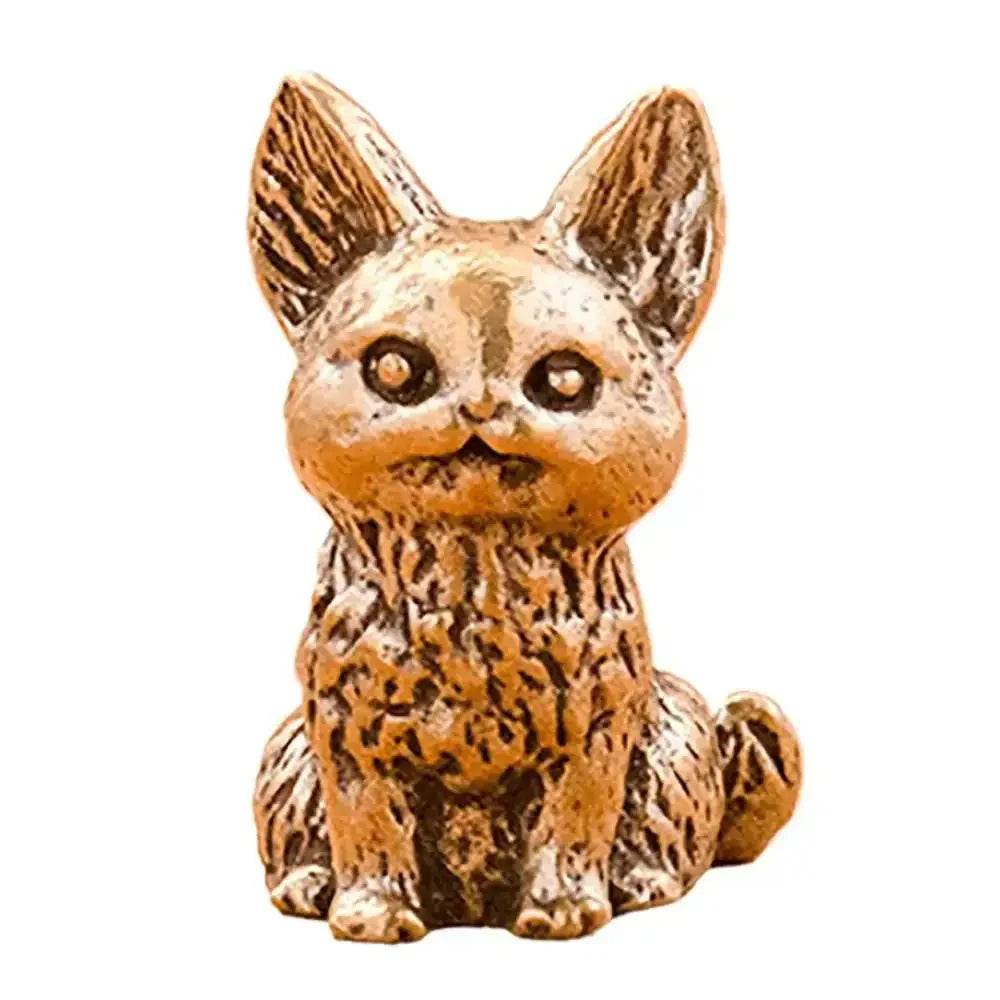 Solid Brass Cat Miniature Figurine Cute Animal Statue Kitty Kitten Pets Feng Shui Lucky Charm - Loton Decor