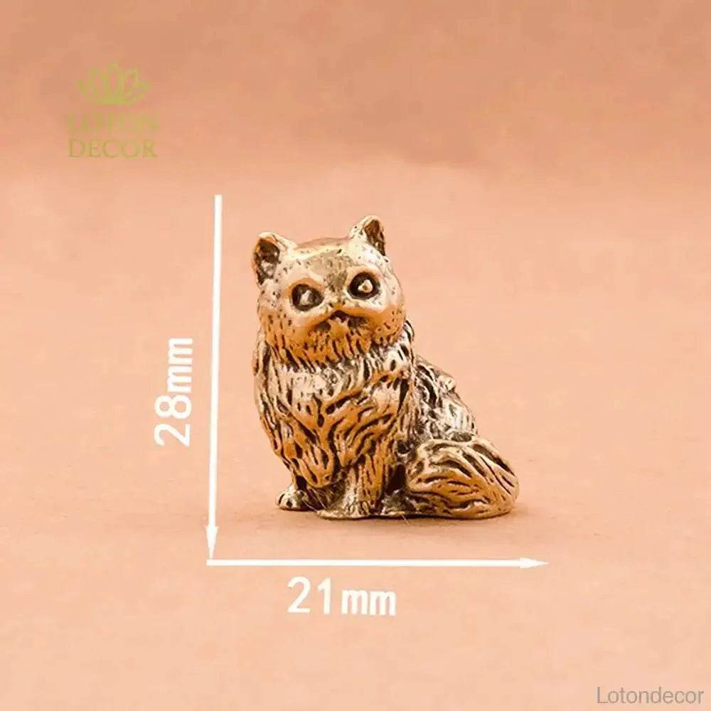 Solid Brass Cat Miniature Figurine Cute Animal Statue Kitty Kitten Pets Feng Shui Lucky Charm - Loton Decor